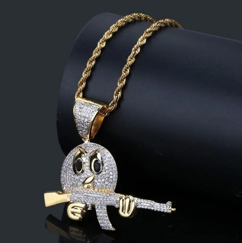 Fashionable and Domineering Ak-47 Submachine Gun Pendant Necklace Suitable for Men\'s Personalized Hip-Hop Rock Punk