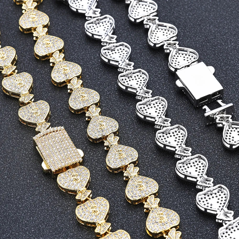 Iced Out Cuban Money Bag Bracelet Stainless Steel