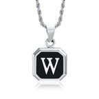 Initials Necklaces for Men Women,A-Z 26 Letters Black Square Stainless Steel Pendant Collar,45-60CM Twisted Rope Chain