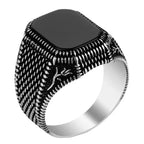 Vintage Handmade Square Onyx Stone Silver Plated Ring Men and Women Turkish Signet Big Ring Punk Jewelry Factory