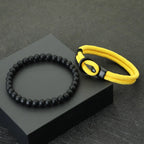 Fashion Mens Bracelet Set Lucky Thread Wrap Braclet Meditation Onyx Stone Beads Braslet Hombre Hand Accessories Fabric