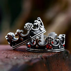 Cross Crown Ring with Red Stones — SS