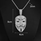 Men Women Hip Hop Large Rhinestone Mask Pendant Necklace With Twist Rope 4mm Tennis Chain HipHop Necklaces Fashion Jewelry Gift