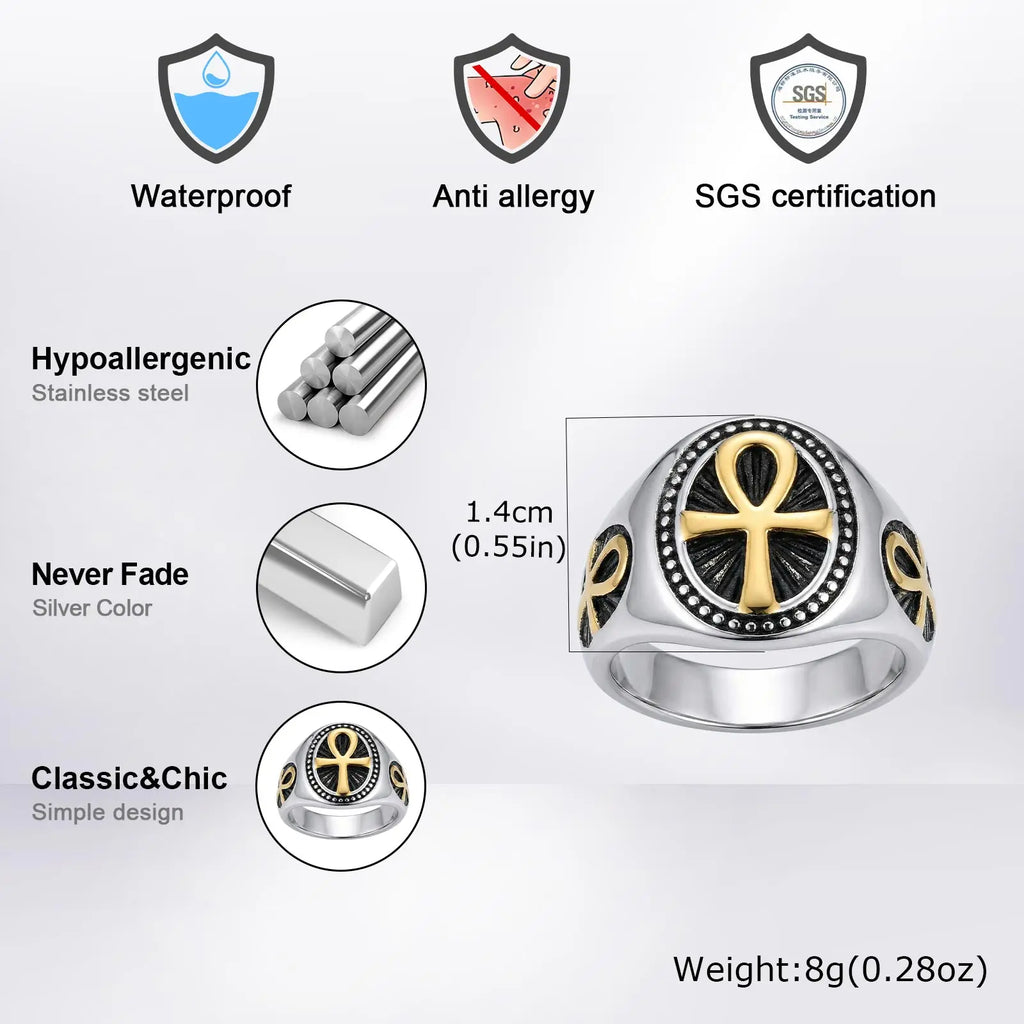 Ankh Cross Vintage Signet Ring — Stainless Steel