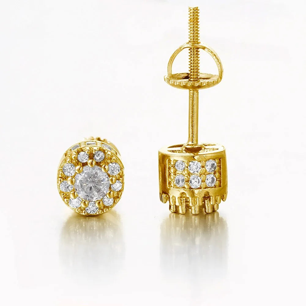 Two-Tone Iced Out Stud Earrings CZ