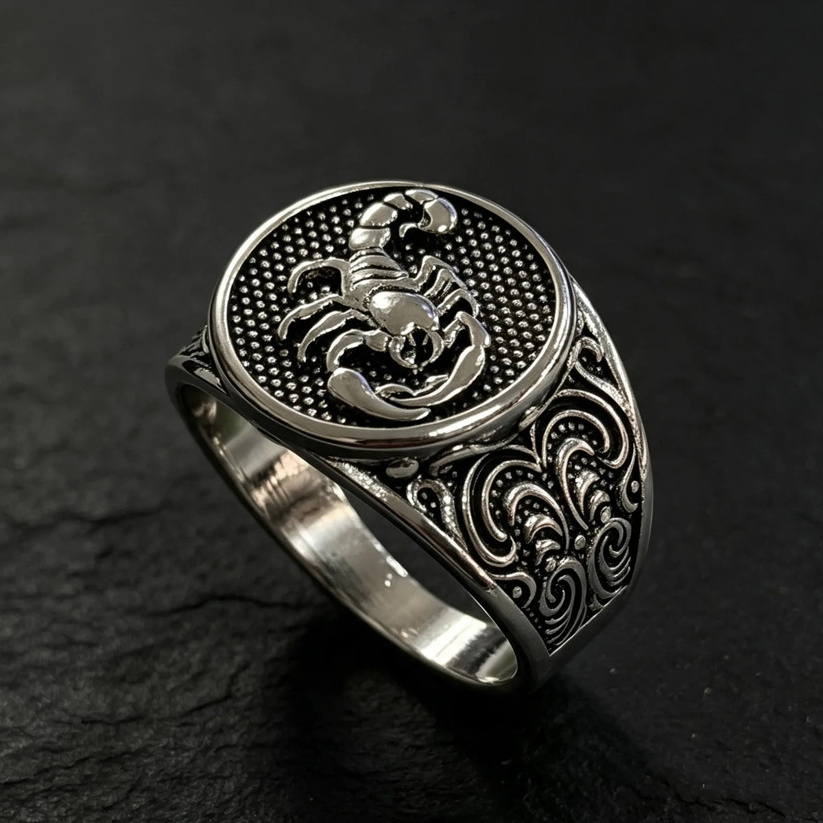 Vintage Scorpion Ring, Embossed Scorpio Totem Ring, Retro Carved Wide Ring, Gothic Animal Statement Jewelry Gift for