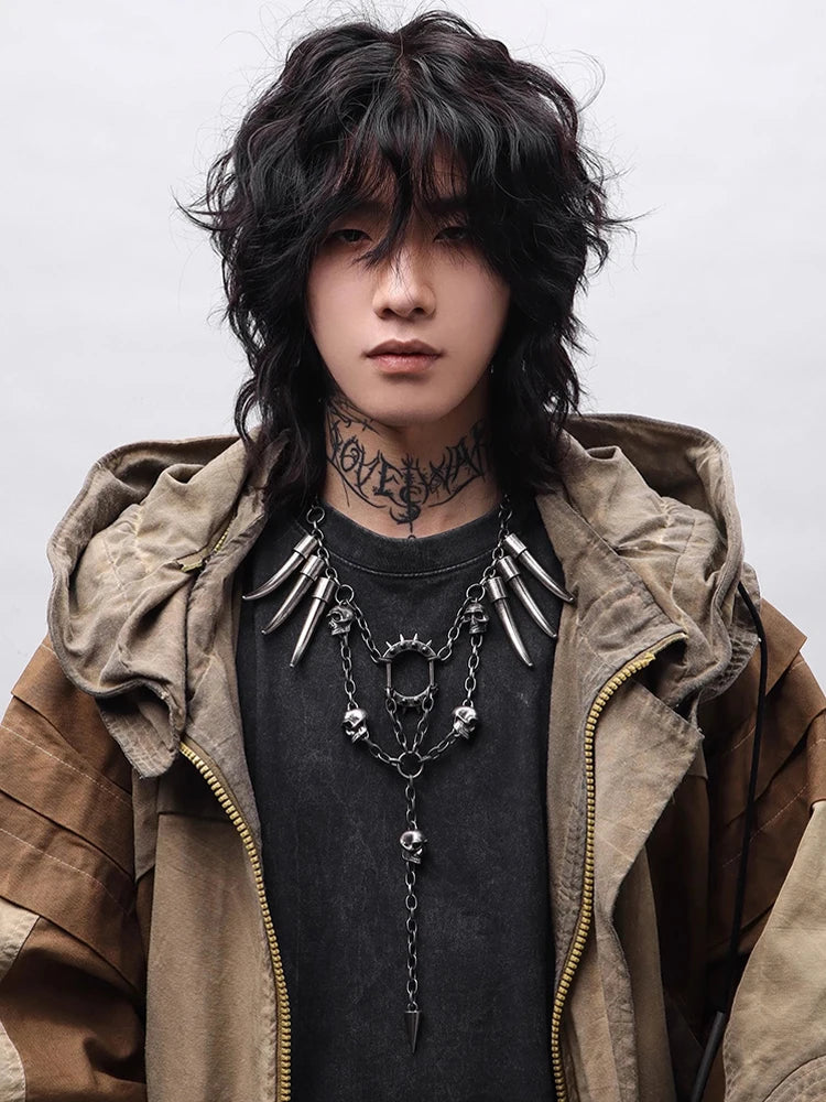 Studded Skull Pendant Necklace — Stainless Steel