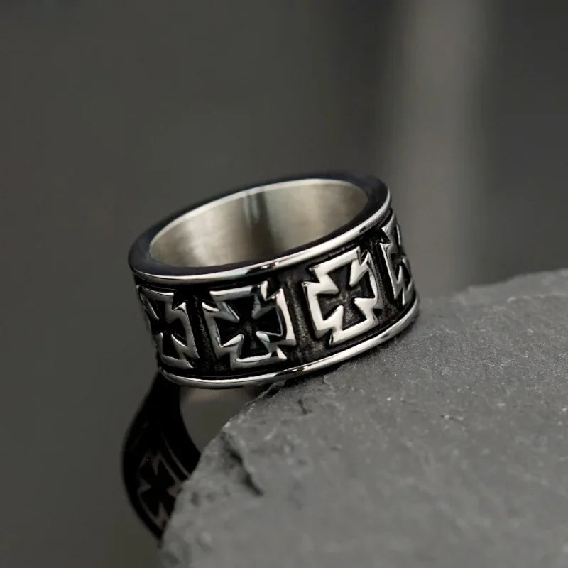 Knight Templar Cross Ring — Black Stainless Steel