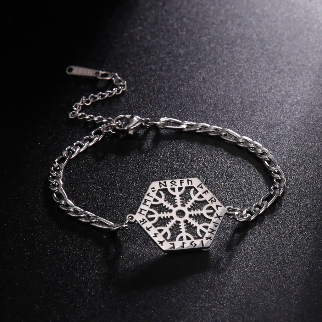 LIKGREAT Viking Vegvisir Compass Bracelet Nordic Runes Bangle Amulet Odin Scandinavian Talisman Stainless Steel Vintage Jewelry