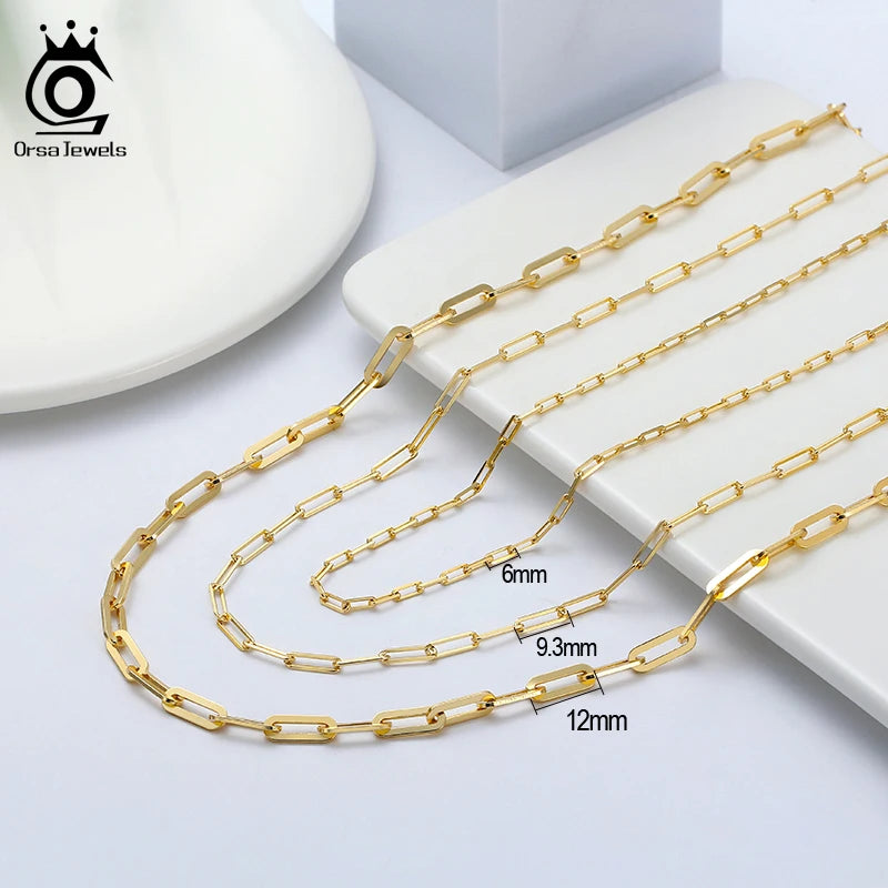 ORSA JEWELS Genuine 925 Sterling Silver Paperclip Chopin Rope Cuban Figaro Box Cable Chain Necklace Simple Basic Chain