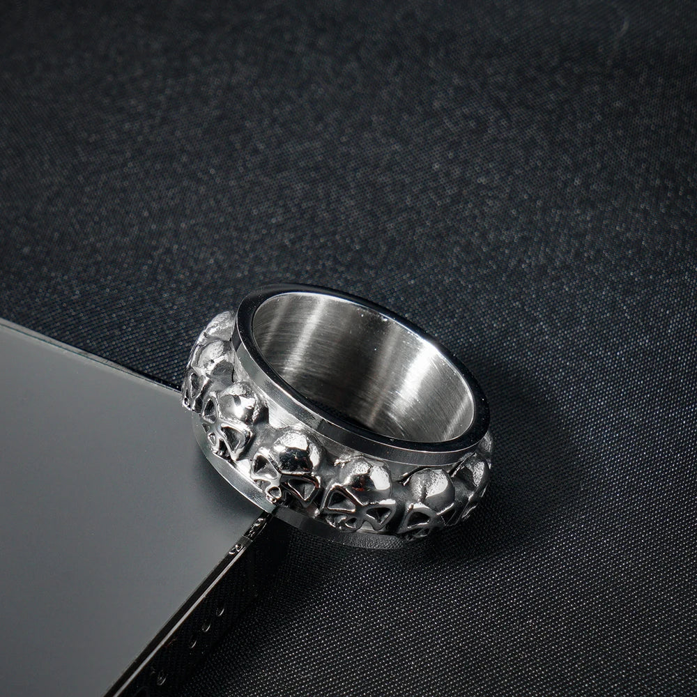 High Quality Gothic Punk Stainless Steel Skull Rings Personality Western Vintage Rotatable Ring For Fashion Men Jewelry