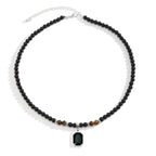 Black Beads with Square Pendant Necklace for Men Trendy Accessories on The Neck Collar 2025 Fashion Jewelry Male