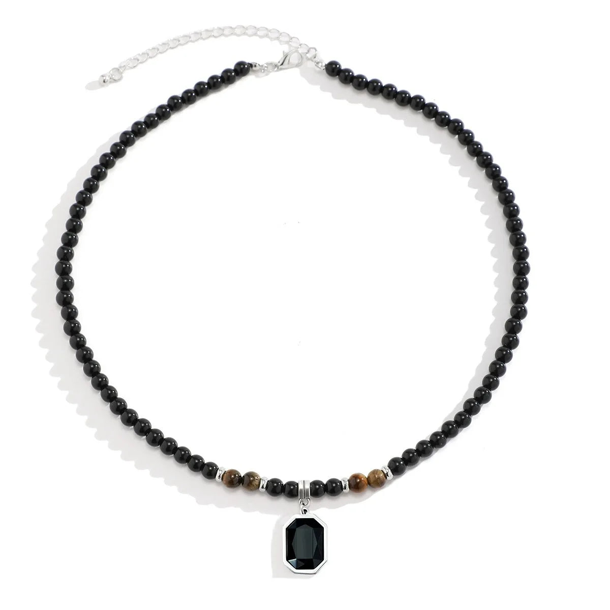 Black Beads with Square Pendant Necklace for Men Trendy Accessories on The Neck Collar 2025 Fashion Jewelry Male