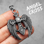 Angel Wing Cross Pendant — Stainless Steel