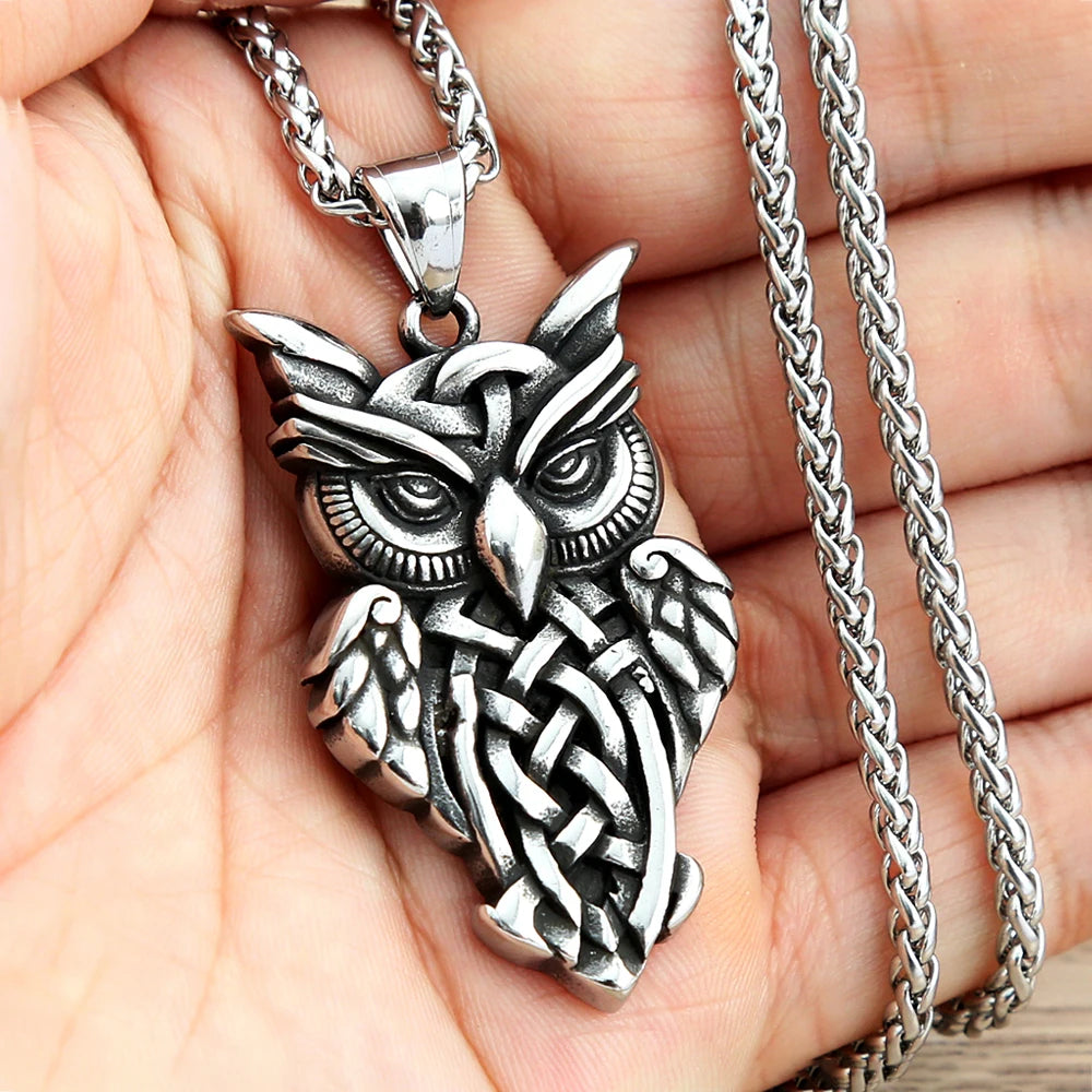 Viking Owl Stainless Steel Pendant Necklace