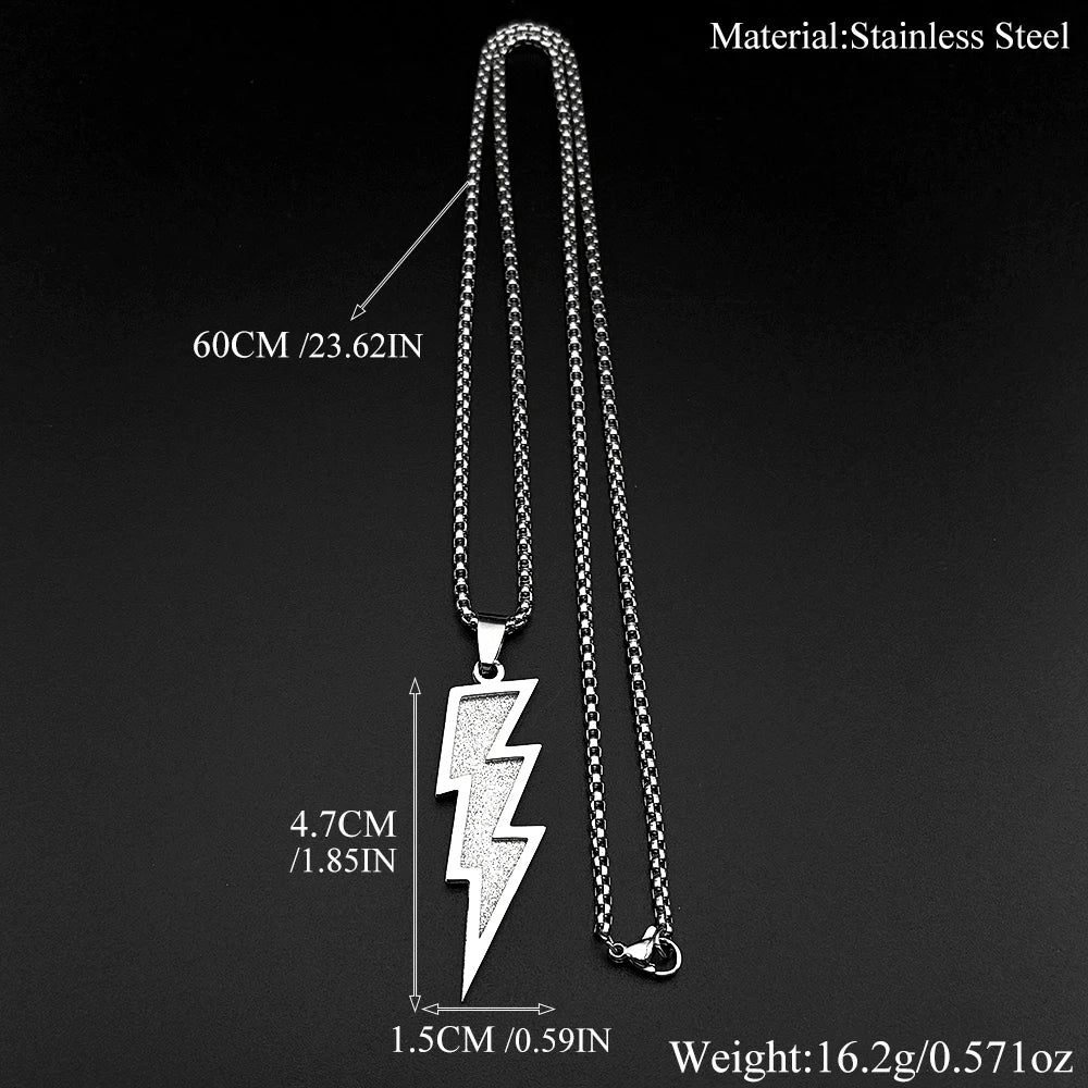 Black Lightning Pendant Necklace — Stainless Steel
