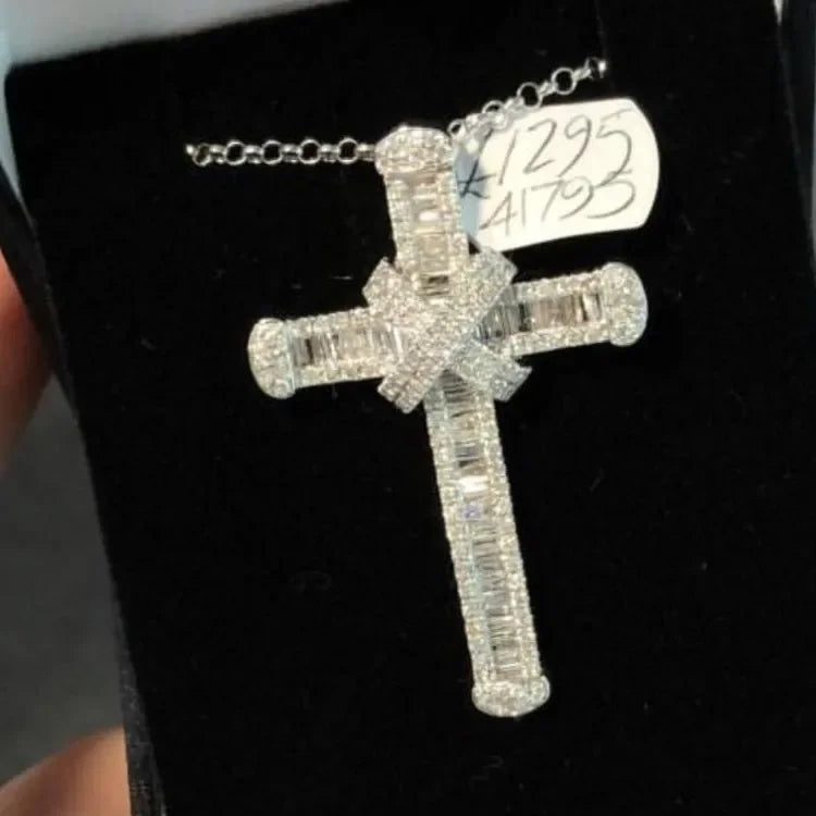 14K White Gold Lab Diamond Cross Pendant Party Wedding Pendants Necklace for Women Men Anniversary Jewelry Gift