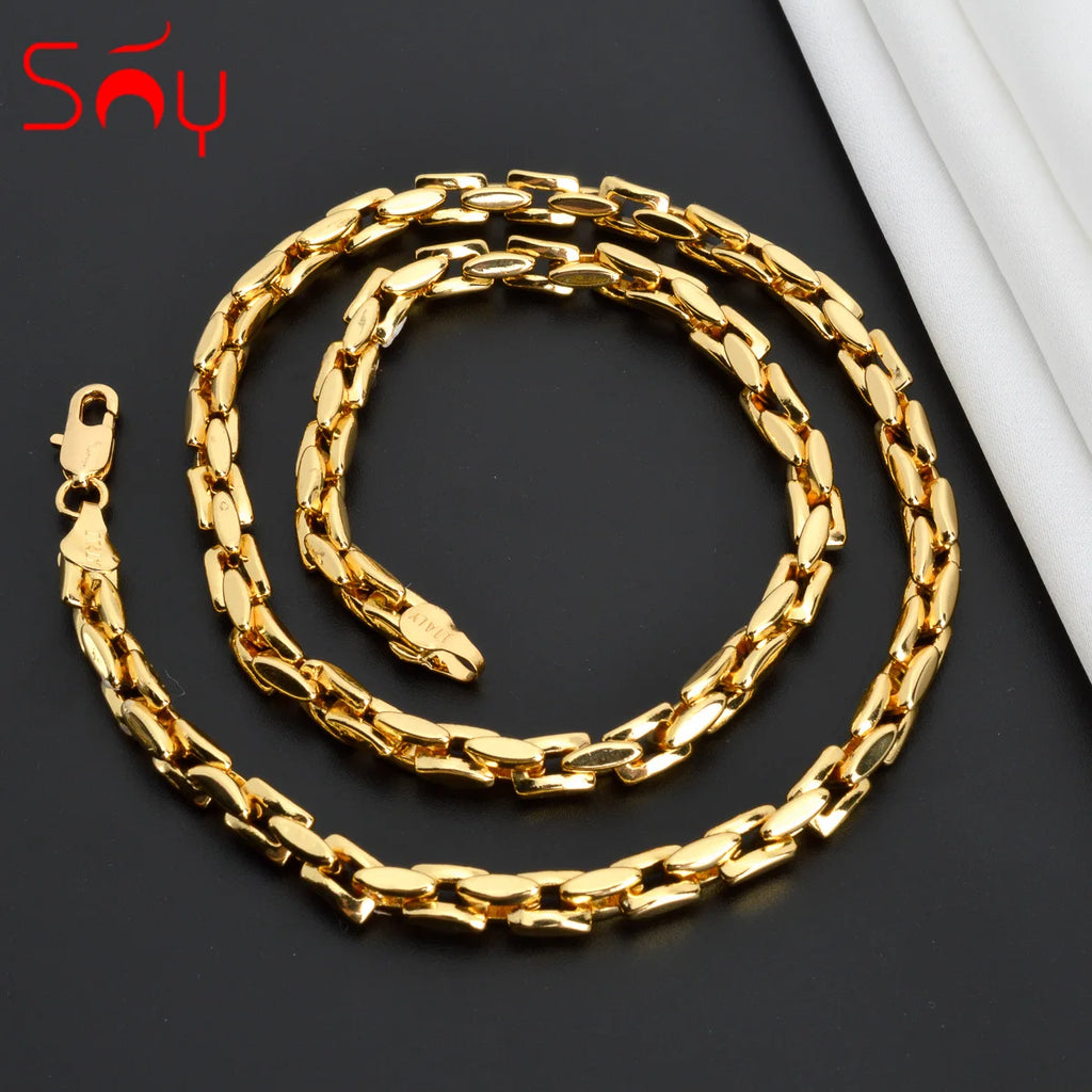 Dubai 18k Gold-Plated Hiphop Link Chain Necklace For Women Man Statement Gold Color Choker Classic Trendy Wedding Party