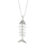 Fish Bone Necklace Rhinestone Skeleton Pendant Sparkly Chain Choker Hip Hop Jewelry Edgy Fashion Accessory Gift
