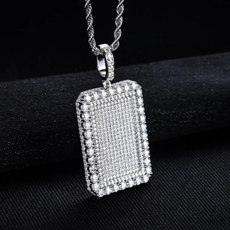 Iced Out Rectangle Pendant — 925 Silver