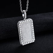 Iced Out Rectangle Pendant — Silver-Tone