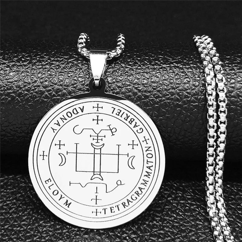 Angel Raziel Silver Pendant Necklace — Stainless Steel