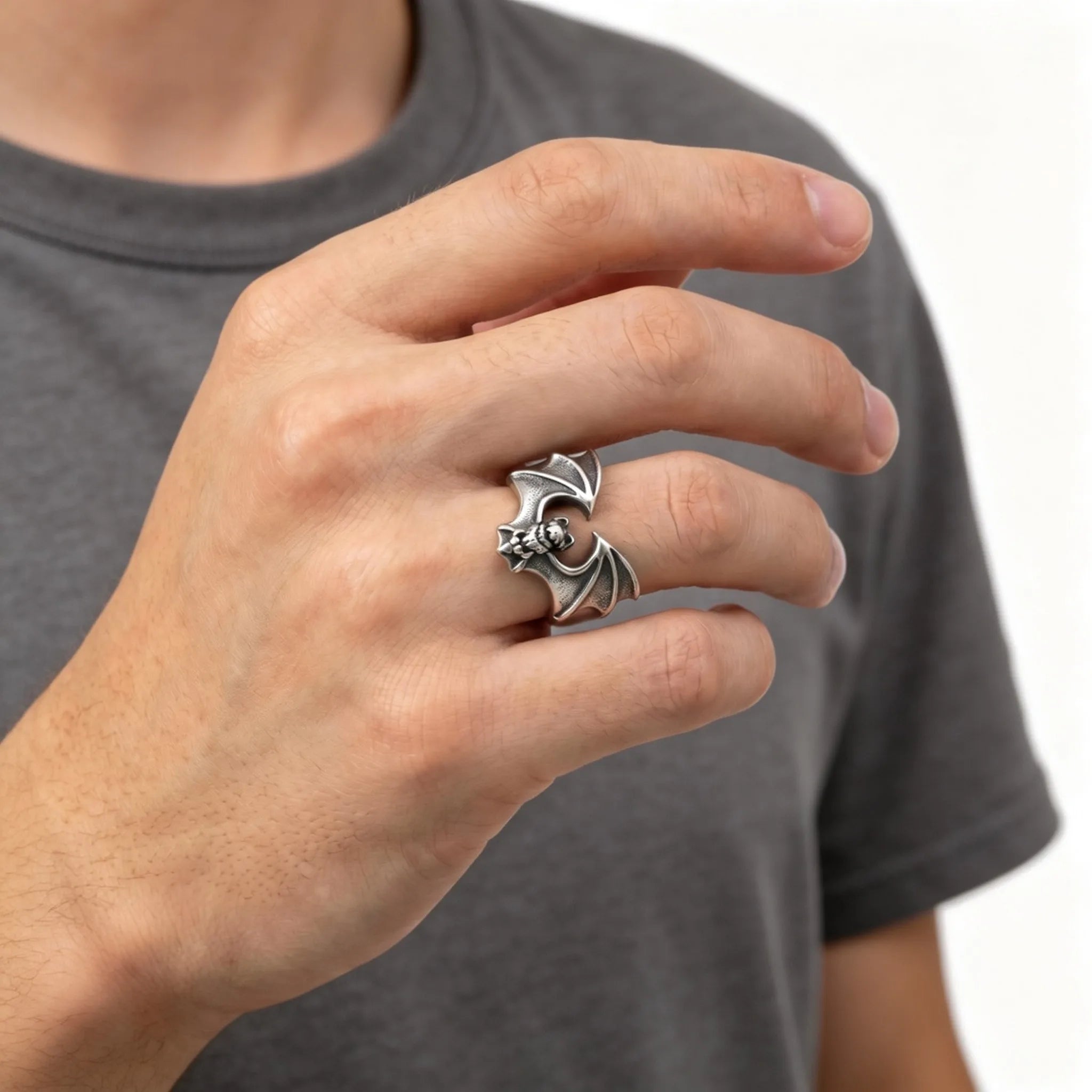Gothic Winged Bat Ring — Stainless Steel