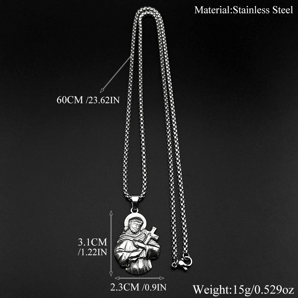 SAINT FRANCIS Hold Cross Pendant Necklace for Women Men Stainless Steel Gold Silver Color Christian Amulet Faith