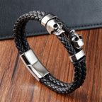 Multi-layer Bracelet Punk Stainless Steel Charm Magnetic Black Men's Leather Bracelets Skull Braided Bangles Jewelry