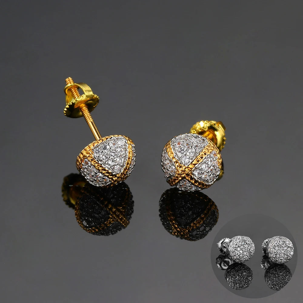 Hemispherical Style Chunky Cross Iced Out CZ Stud Earrings for Men Women Hip Hop Rock Piercing Ear Earings Punk Jewelry