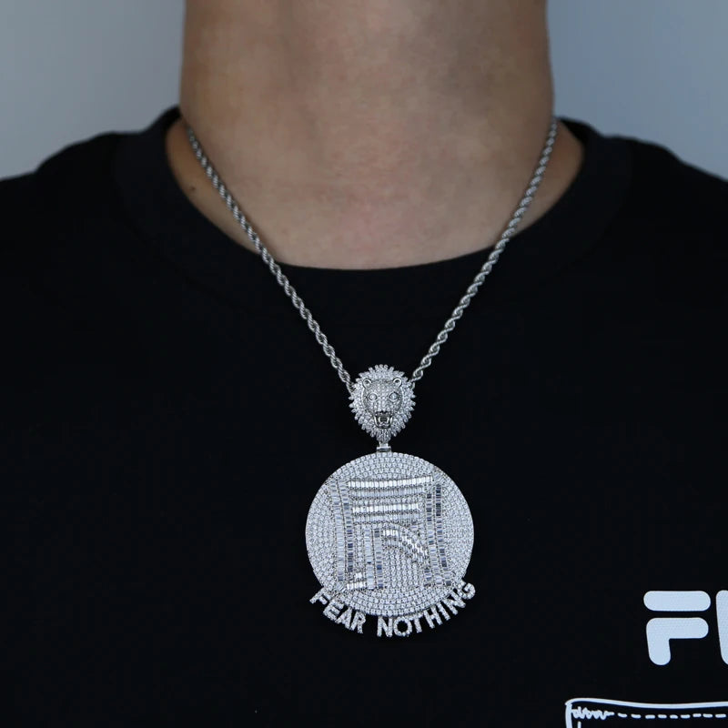 Iced Out Fear Nothing Lion Pendant — Two-Tone