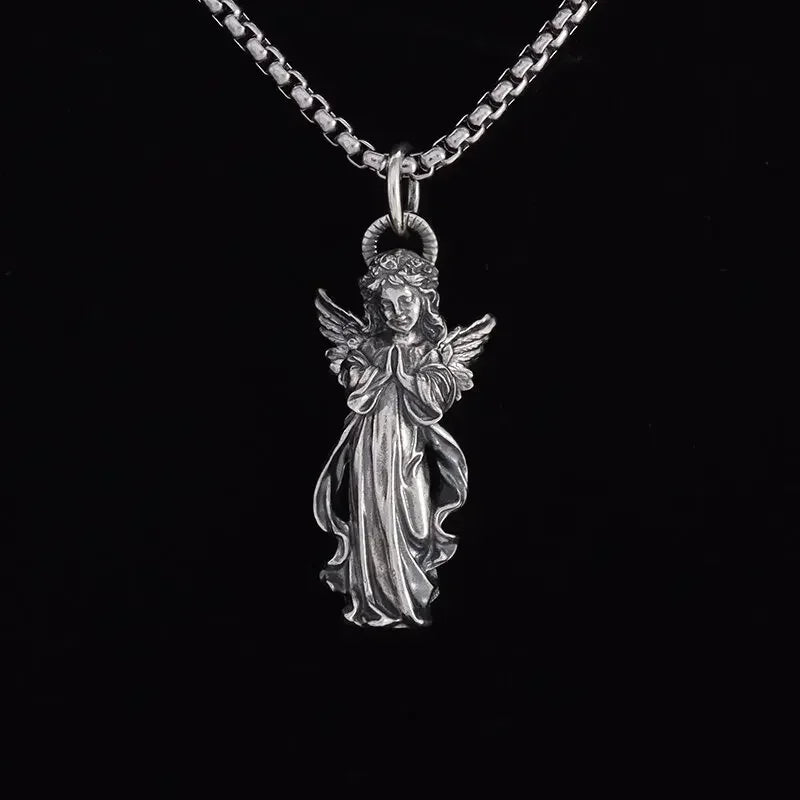 Delicate Antique Silver Color Seraph Prayer Good Luck Necklace Pendant Men Women Anniversary Amulet Jewelry Gift