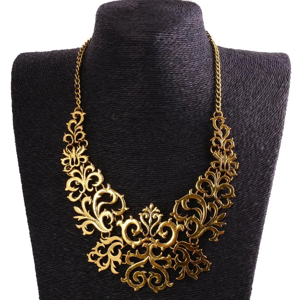 2016 Vintage Bohemia Choker Woman Statement Hollow Filigree Flower Pendant Necklace Jewelry