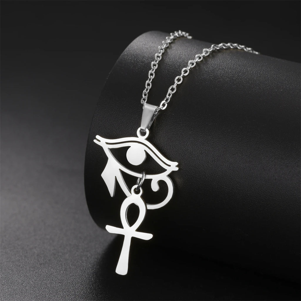 Eye of Horus & Anubis Talisman Pendant Necklace — Stainless Steel