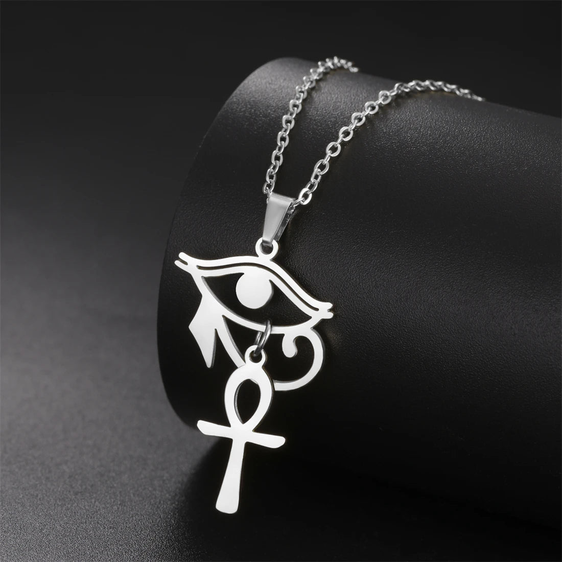 Eye of Horus & Anubis Talisman Pendant Necklace — Stainless Steel