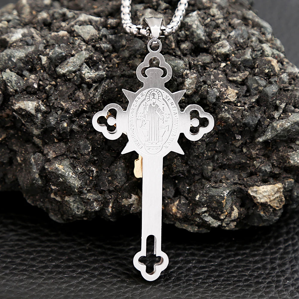 Vintage Christian Jesus Cross Pendant Necklace Men's Stainless Steel Religious Jesus Necklaces Prayer Baptism Jewelry Wholesale