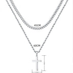 Cross Two-Tone Pendant Double Chain Necklace