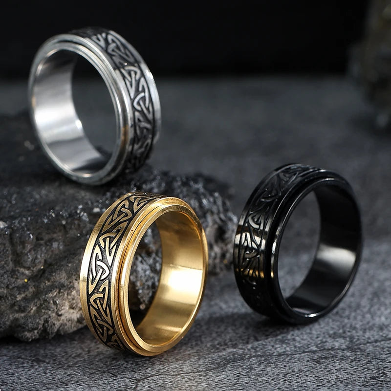 Celts Triangle Knot Stainless Steel Fidget Ring Men Rotatable Decompressionanti Stress And Anxiety Cool Ring Boyfriend