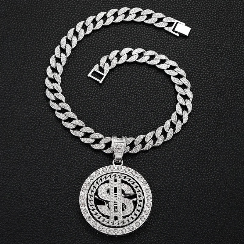 Rotating Dollar Sign Pendant Necklace — Two-Tone