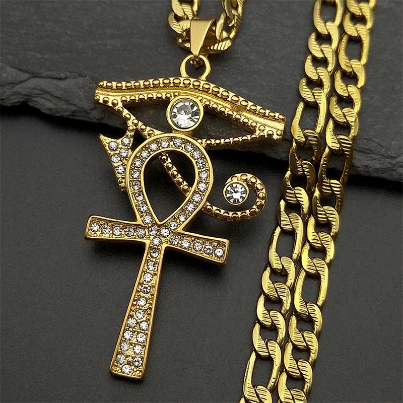 Eye of Horus Ankh Cross Pendant — Stainless Steel