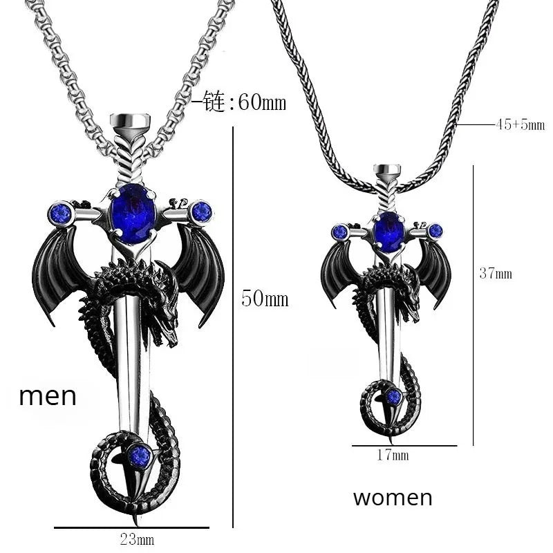 Iced Out Dragon Sword Pendant Necklace