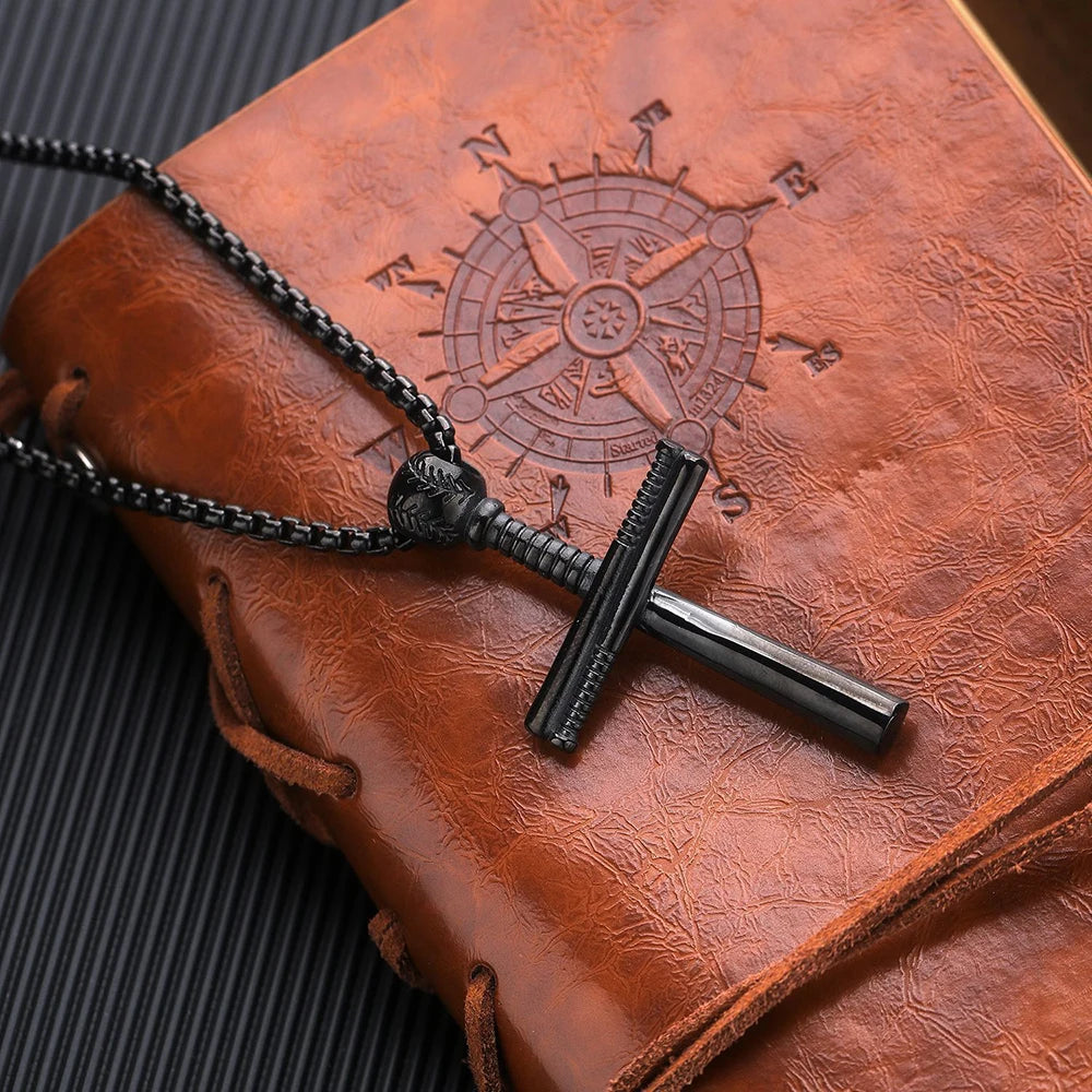 Cross Baseball Pendant Necklace Stainless Steel