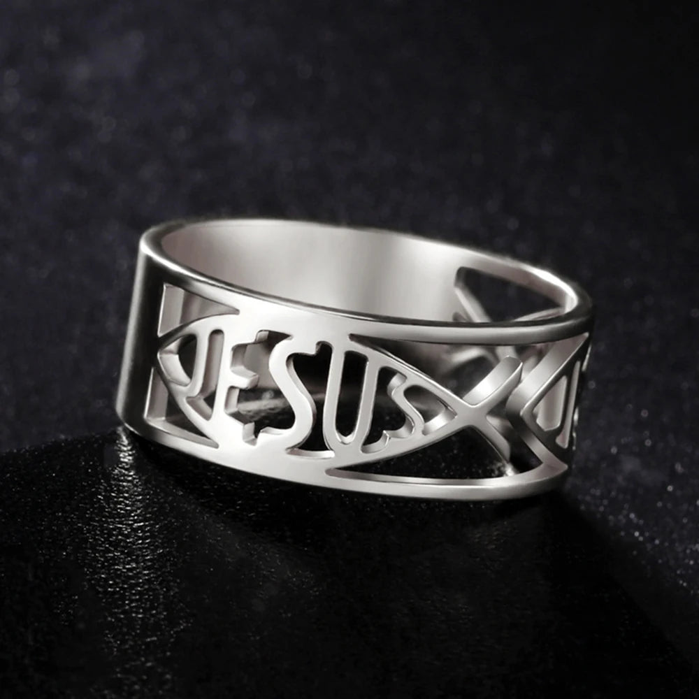 Jesus Fish Ring for Men & Women — Christian, Stainless Steel