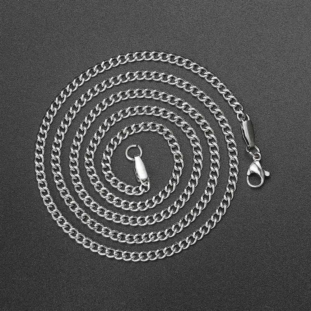 Silver Cuban Chain Necklace Stainless Steel 3/5MM