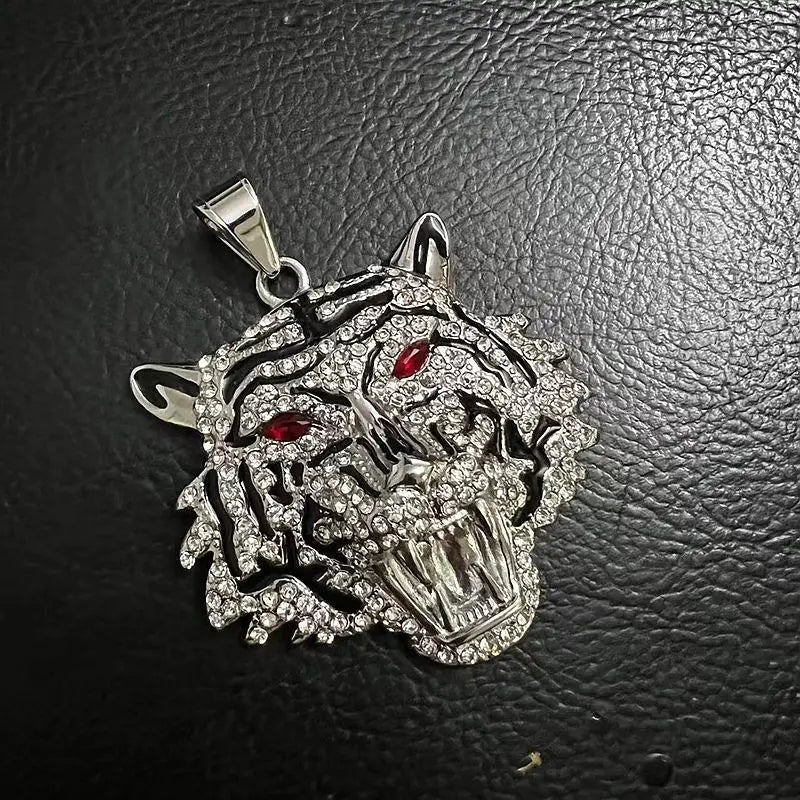 Fanshu Gold Plated Stainless Steel Luxury Bling Iced Out Tiger Pendant Collar Chains Necklace for Men Women Gift Punk