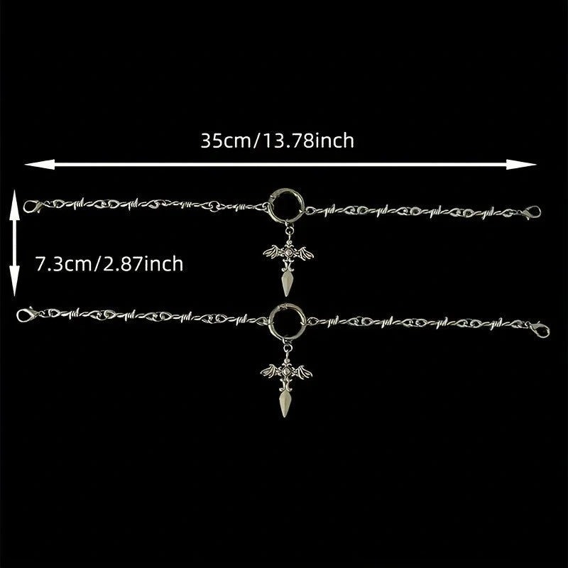 2Pcs Gothic Retro Spear Shaped Pendant Boot Chain Silver Metal Detachable Shoe Chain punk Boot Decoration Accessories