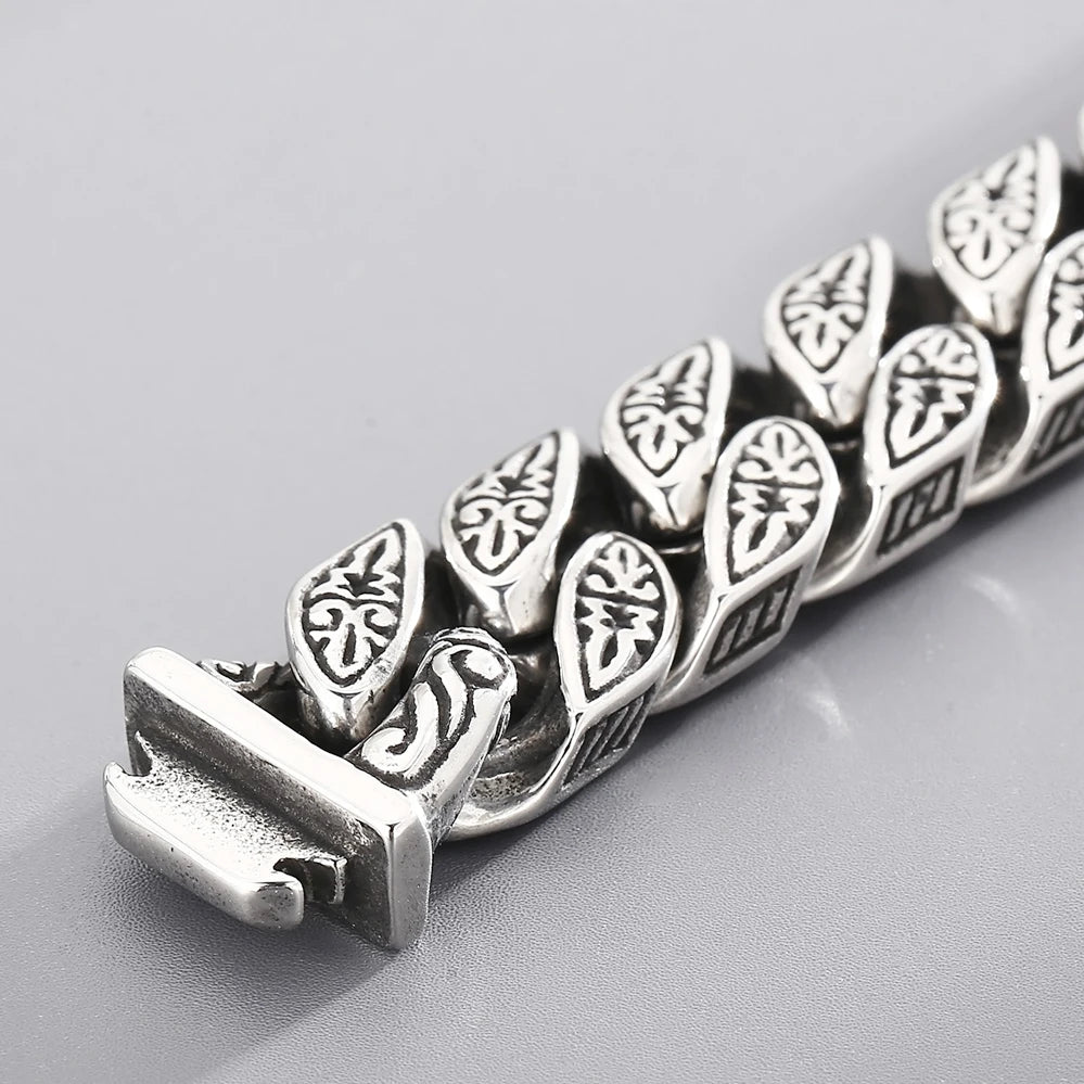 Cross Bracelet for Man Solid Stainless Steel Curb Link Chain Ancient Egyptian Style Wristband Jewelry Gifts Patterned