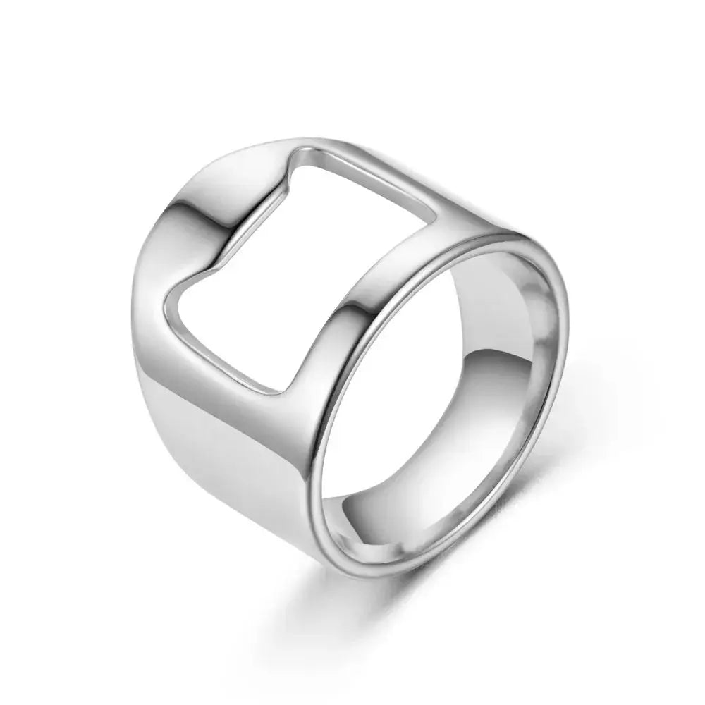 Fashion Stainless Steel Men Bottle Opener Rings Western High Quality Simple Titanium Steel Black White Ring For Friend Jewelry