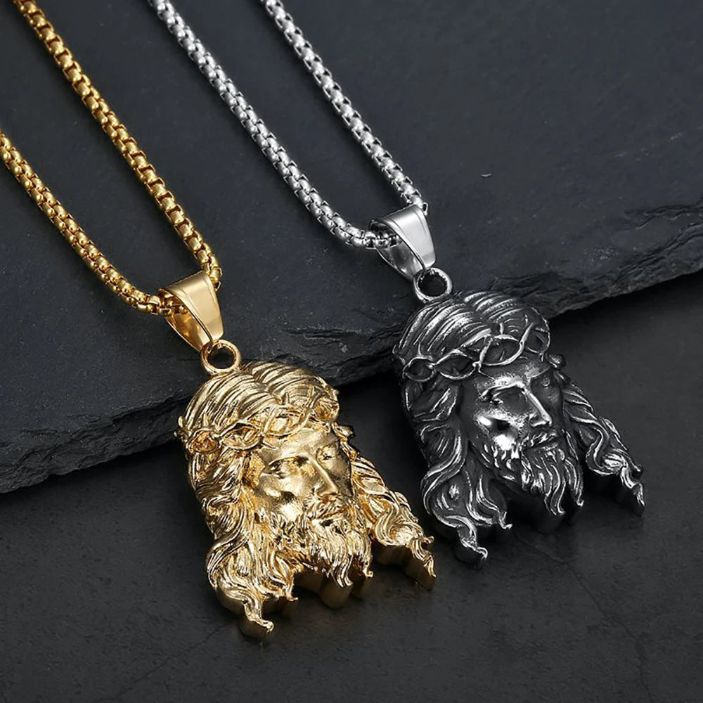 Catholic Vintage Jesus Head Pendant Necklaces For Men Women Fashion Stainless Steel Religious Amulet Jewelry Gifts Dropshipping