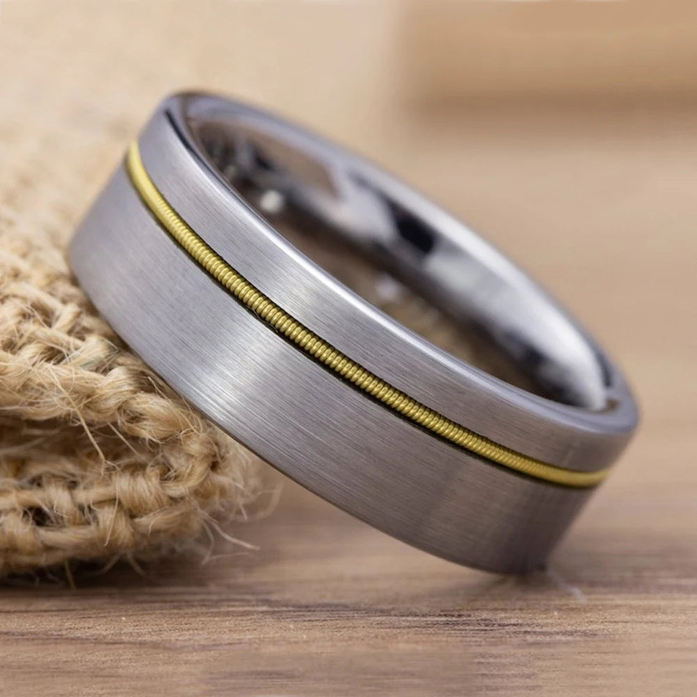 Fashion Black Stainless Steel Rings for Men With Guitar String Inlay Guitarist Ring For Musician Wedding Jewelry Drop